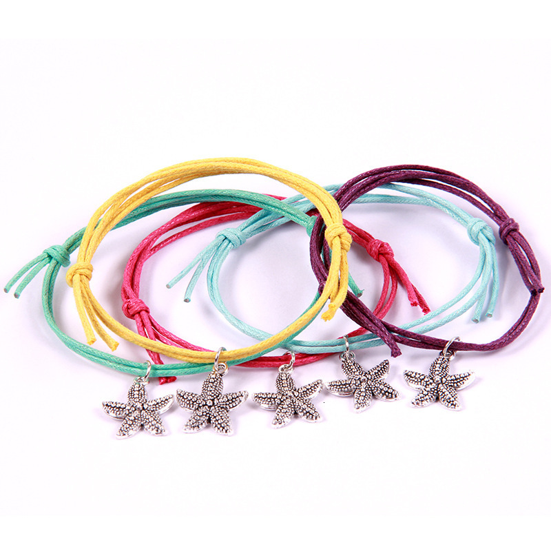 

Ornaments Seaside On Vacation The Wind Child Bracelet Starfish Pendeloque Cut Double-deck Wax String Weave Bracelet