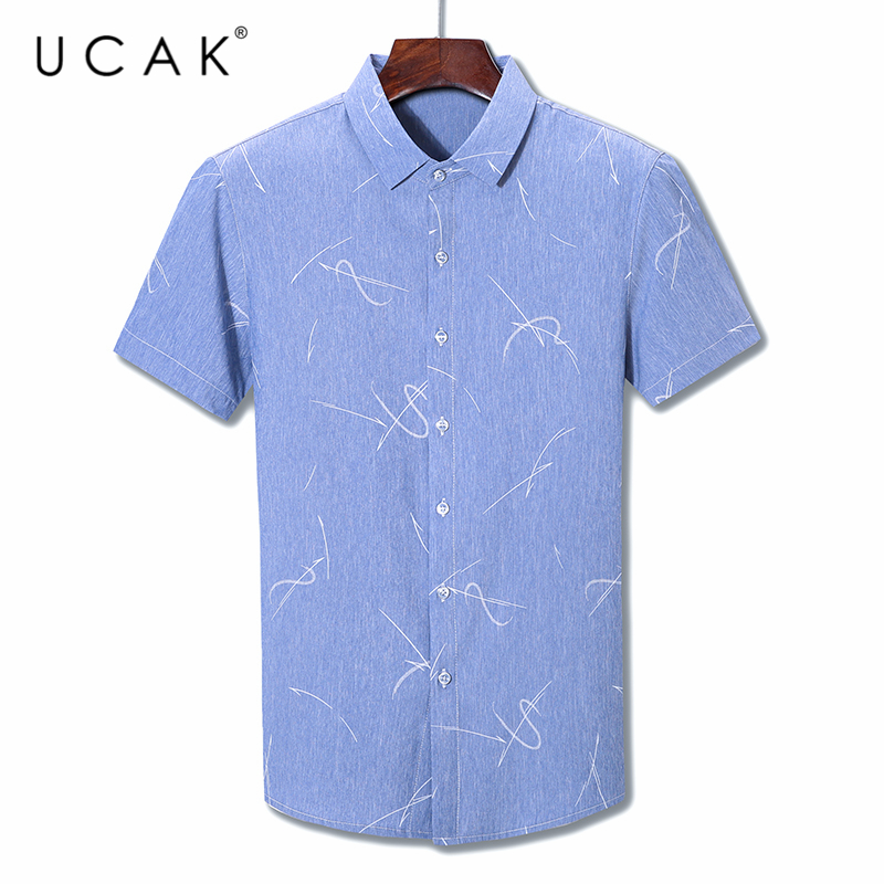 

UCAK Brand 2020 New Summer Arrival Striped Short Sleeve Shirts Men Clothes Turn-dwon Collar Shirt Clothing Streetwear Tops U6049, Blue