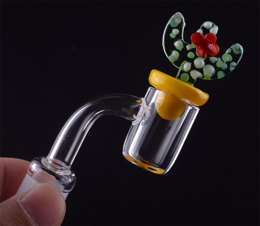 

100% Quartz 4mm Thick Quartz Banger Nail OD 20mm Domeless 90/45 degree Quartz Nail With Cactus Carb Cap For Glass Bongs