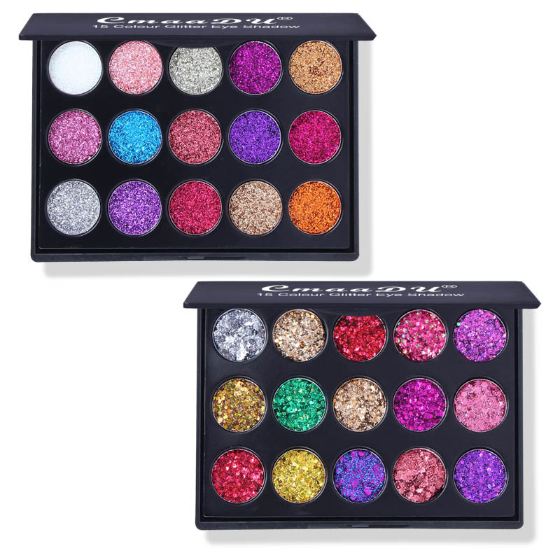 

15color Glitter Eyeshadow Palette Waterproof Diamond Metallic Shimmer Eye Shadow Pigmented eyes makeup Cosmetic tool, 2 styles for choose