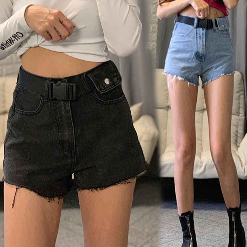 

Summer bottoming wear boots pants denim shorts jeans women high waist wide loose hot ladies denim shorts, Black