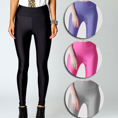 

2016 Fluorescent Leggings Pants Women's Ice Silk Spandex Elastic Leggings Multicolor Shiny Glossy Trousers Women WQ57, Purple