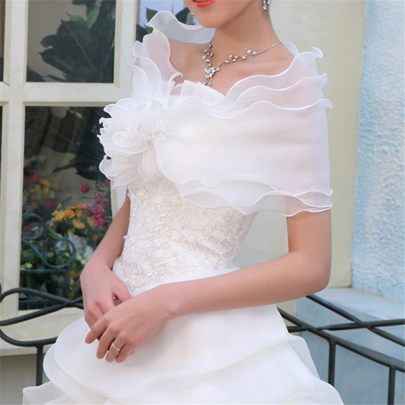 

Elegant Bridal Wraps Organza Wrap Shawl Multilayer Evening Wedding Shawl Shrug Wrap Bride Thin Jacket Coat, White