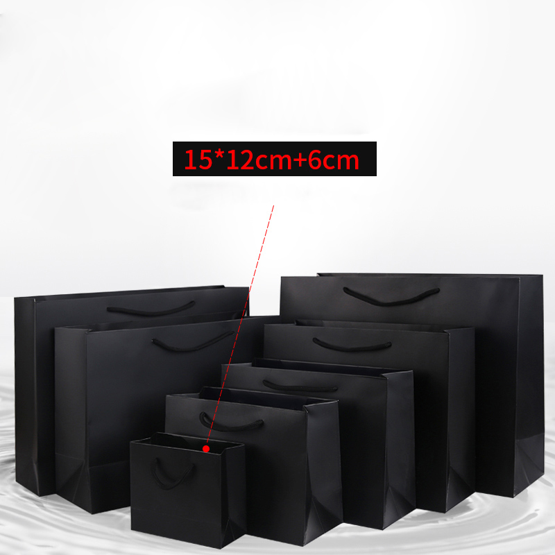 

Quevinal Small Black Paper Gift Bag 15*12+6cm Small Mini Size Kraft Shopping Bags with Handle for Party Gifts Clothes&Shoes