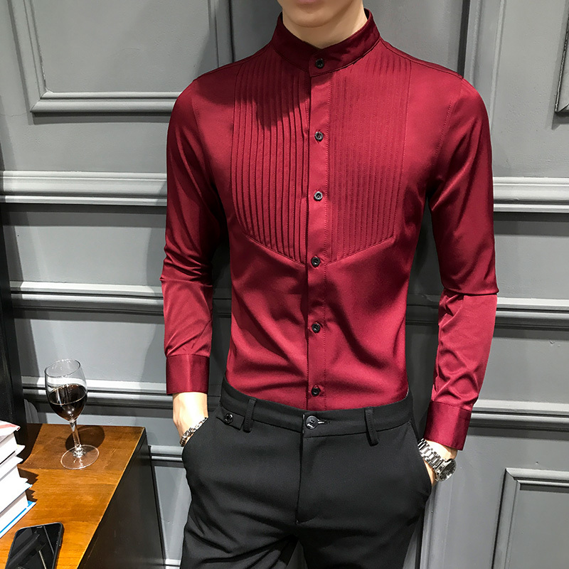 

2019 New Striped Folds Mens Shirts Styles Slim Fit Mens Shirts Dress Fashion Camisa Social Masculina Slim Fit Club, Black