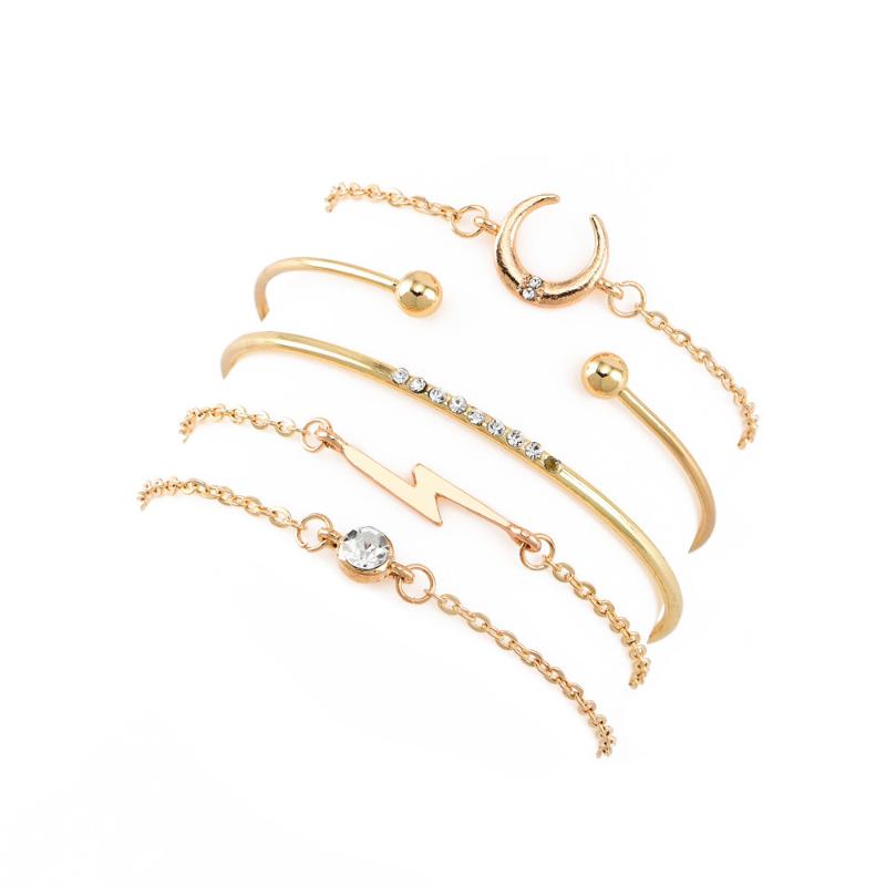 

Link, Chain 5Pc/set Moon Zircon Bracelets For Women Combination Personality Women's Charm Jewelry