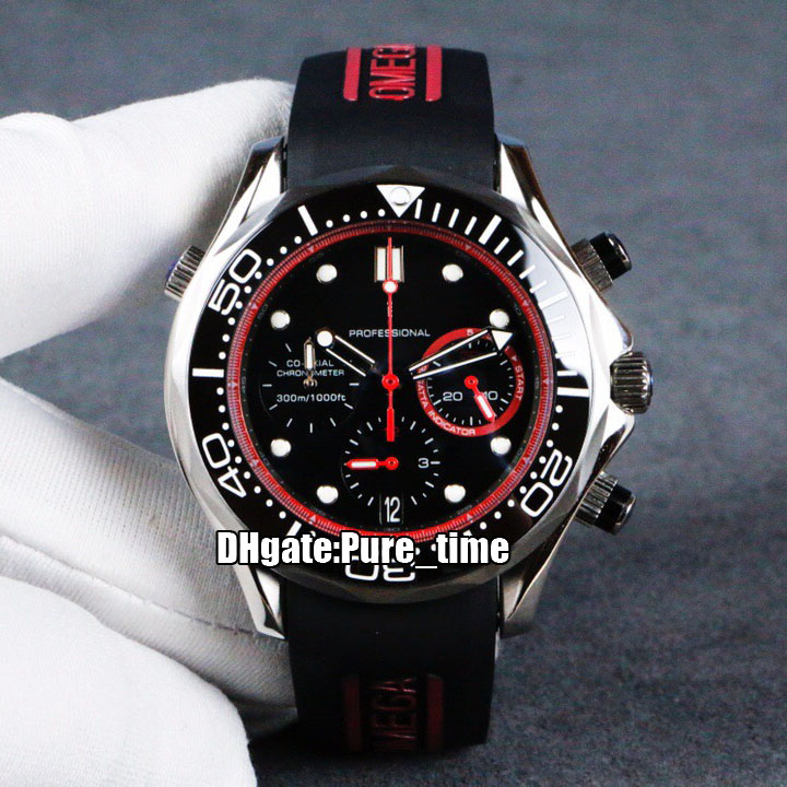 

New Diver 300M Limited Steel Case Black Dial Japan Quartz Chronograph Mens Watch Red Inner 212.32.44.50.01.001 Sopwatch Rubber Strap Watches, Custom waterproof service
