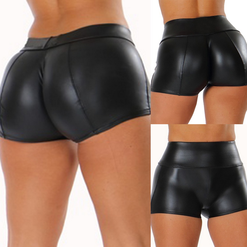 

Women Fashion Leather Shorts Gym Seamless High Waist shorts Women Bodybuilding Safety short Casual Jogger Running Fit Underwears, Black