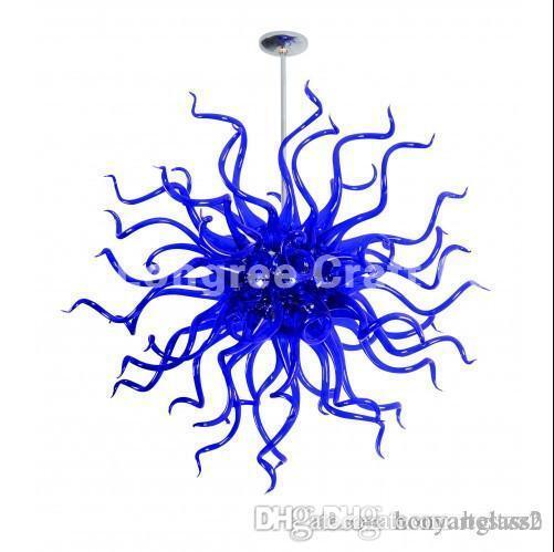 

Free Shipping LED Light Source High Quality Contemporary European Italian Modern Style Blue Hand Blown Glass Shade Crystal Chandelier