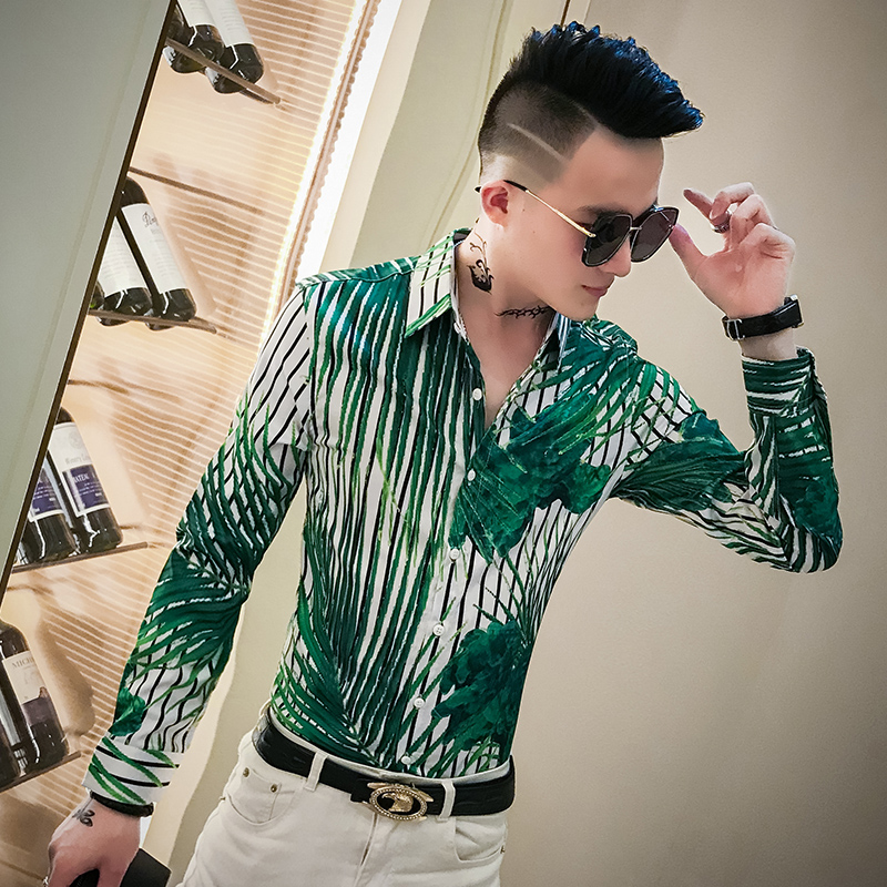 

Brand New 2019 Shirt Men Autumn Long Sleeve Striped Shirts Men Streetwear Slim Fit Casual Floral Shirt Mens Clothing 3XL Tuxedo, Blue
