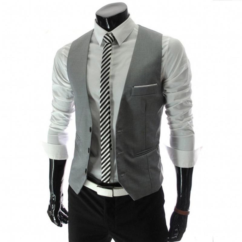 

Hot gentleman Dress Vests For Men Slim Fit Men Suit Vest Male Waistcoat Gilet Homme Casual Sleeveless Formal Business Jacket, Black