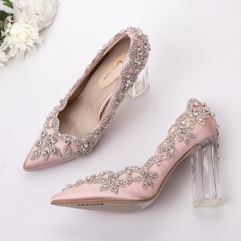 

Bride Shoes Pink Princess Bling Crystals Sweety Expensive Worthful Big Heels Occasion Festival Party Female Fashion Pumps, Black
