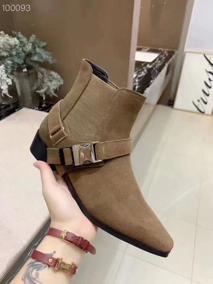 

FASHIONVILLE ~ 2019120605 40/41 BLACK KHAKI CALF SKIN GENUINE LEATHER SUEDE BUCKLE COWBOY POINTED SHORT BOOTS, Black/ask size first