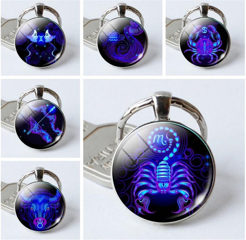 

NEW Zodiac Sign Keychain 12 Constellation Leo Virgo Libra Scorpio Sagittarius Pendant Double Face Keyring Key Holder Birthday dc067