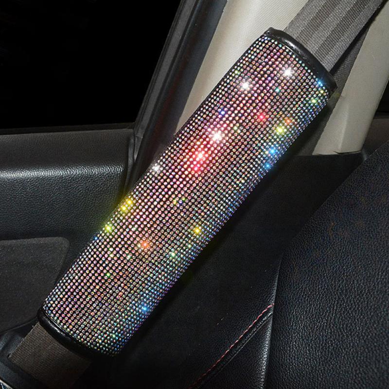 

Polyester Car Headrest Shoulder Guard Bling Full Diamond Fashion Waist Support Summer Handbrake Cover Interior Accessories