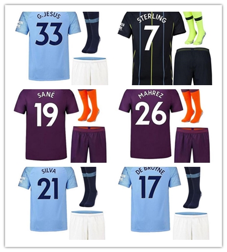 

2018 City MAHREZ Soccer Jerseys Home 2019 Kids Kit City Away KUN AGUERO DE BRUYNE SILVA SANE maillot Child Football Jersys sport shirt
