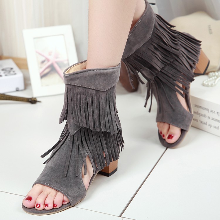 

Big Size 11 12 13 14 15 high heels sandals women shoes woman summer ladies Open-toed fringed zipper sandals after emptying, Black
