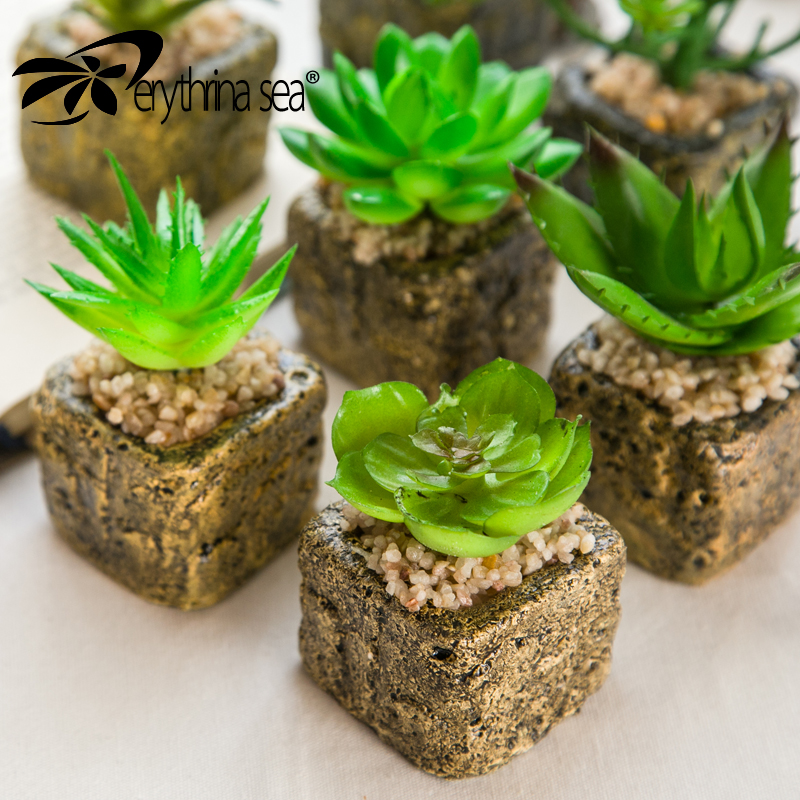 

1pc Green Series Miniature Artificial Succulents Plant Fake Lotus Cactus Bonsai Pot DIY Garden Home Floral Decoration, No.1