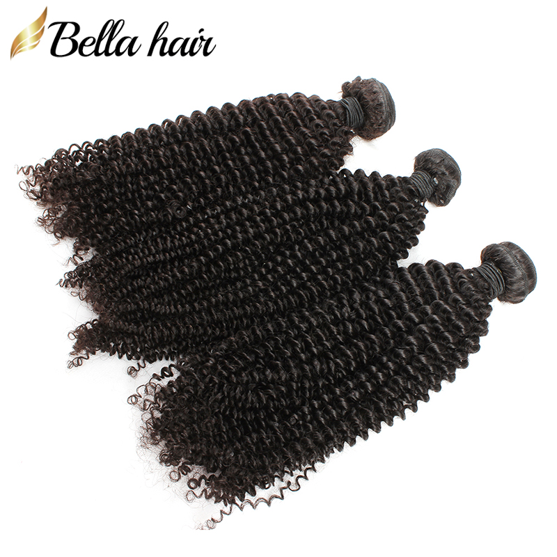 

KinkyCurly Brazilian Human Virgin Hair Bundles Weaves Extensions 3pcs/lot Natural Color Little Curly HairWeft Bellahair