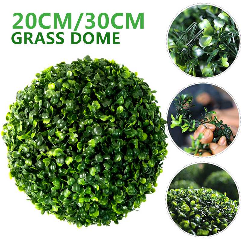 

1pc 20CM/30CM Grass Dome Artificial Hanging Buxus Balls Plant Garden Patio Decors Chain Hanging Artificial Buxus Balls, As pic
