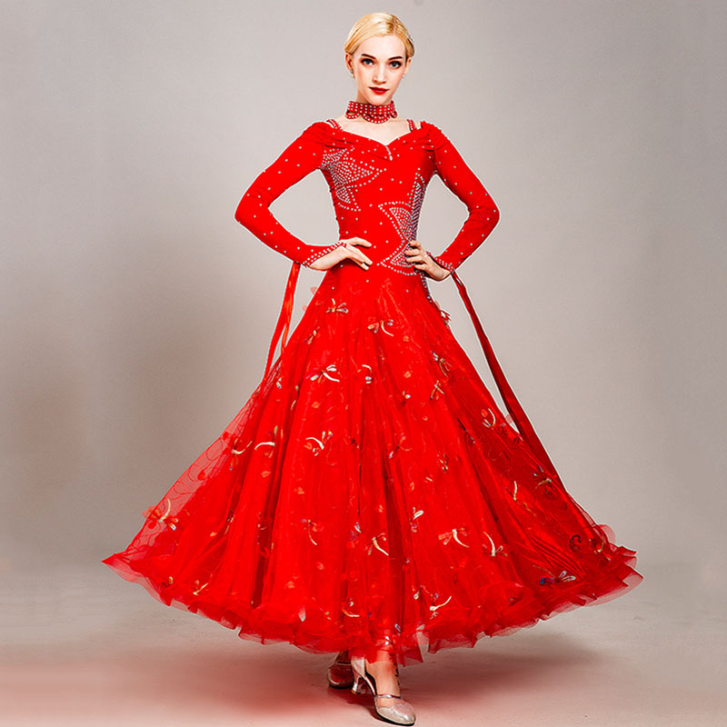 

New modern dance dress performance costume women ballroom dance dress big swing waltz dancing competition clothing, Blue