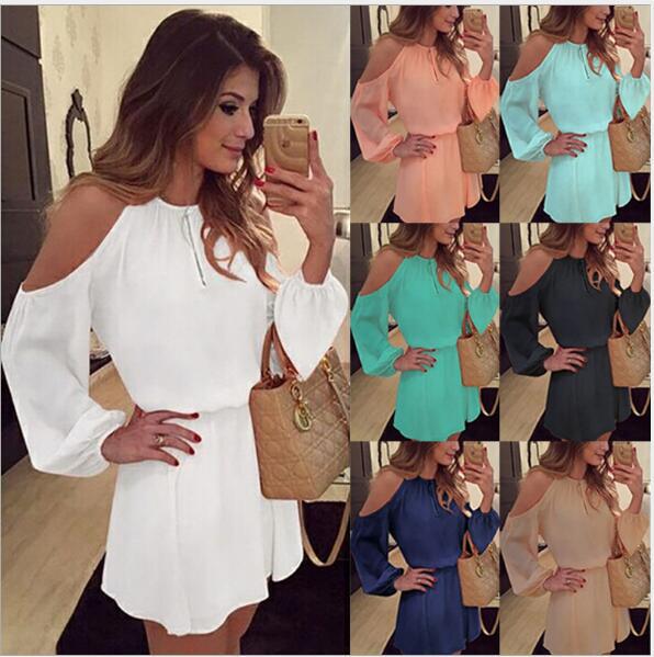 

Chiffon strapless dress strap long-sleeved dress casual solid color dress, Black;gray
