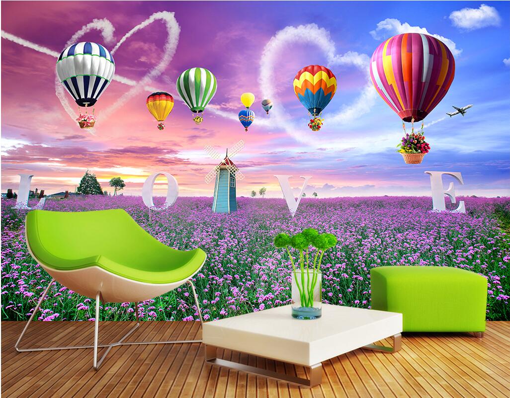 

WDBH 3d wallpaper custom photo Lavender flower sea balloon tv background living room Home decor 3d wall murals wallpaper for walls 3 d, Non-woven
