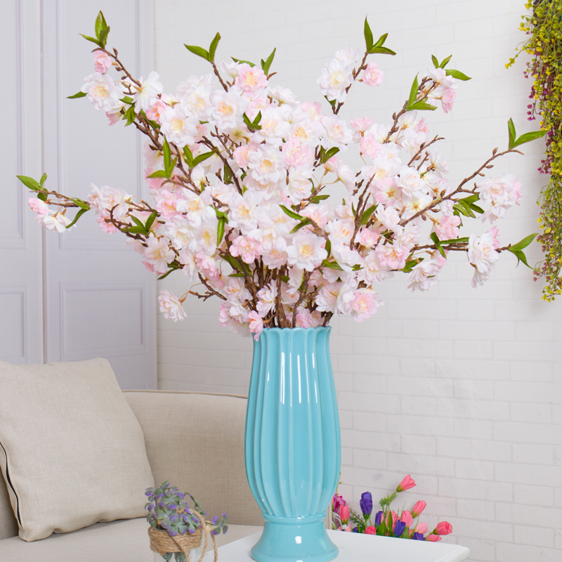 

4 Fork Fake Cherry Blossom Tree Silk Sakura Branches Artificial Flowers For Vase Wedding Backdrop Wall Decoration Plastic Flower, White