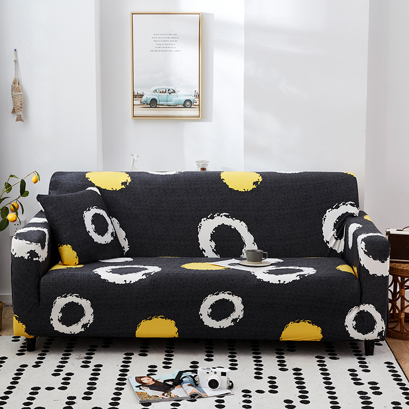 

2020 New black geometric printed spandex sofa covers for living room stretch slipcovers couch cover for corner sofa L shaped