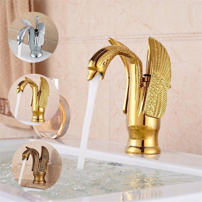 

Basin Swan Faucet Bathroom European Style Carving Vanity Sink Mixer Taps Deck Mounted Single Lever/Hole Hot&Cold Faucet