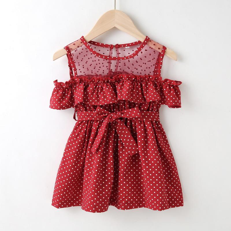 

Hot 2020 New Summer Dress Toddler Kids Baby Girls Lovely Clothes Red Black Polka Dot Off-shoulder Ruffles Party Gown Dresses D30