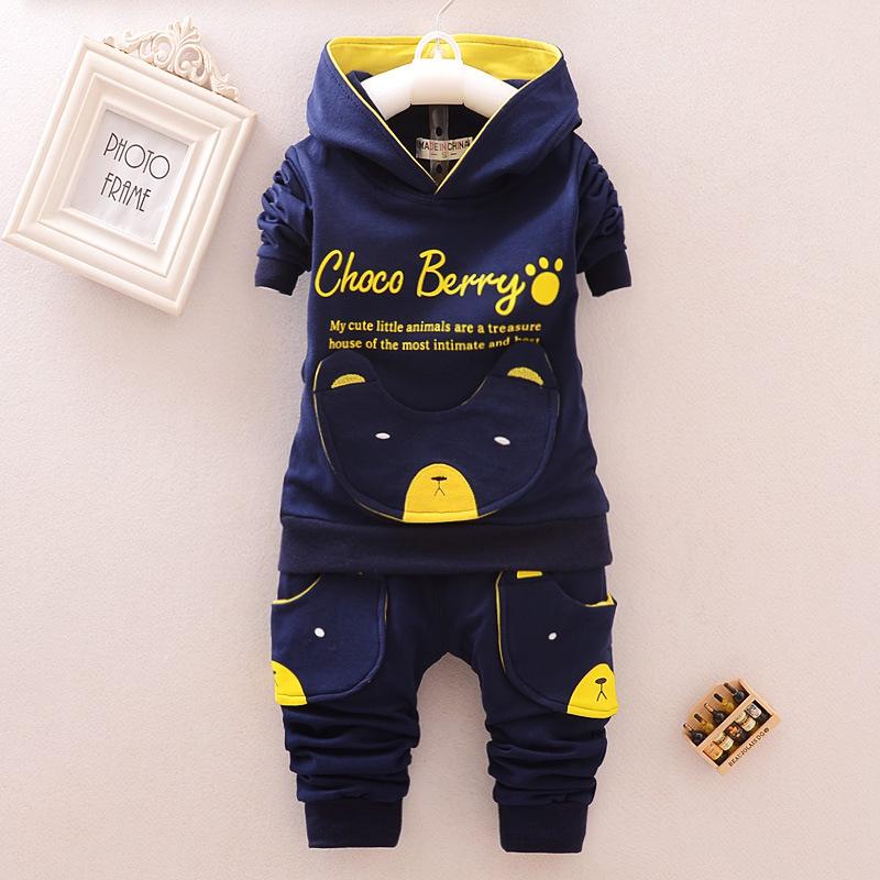 

2019 Kids Designer Clothes Sets Cartoon Hooded Coat And Pants 2pcs Fashion Letter Baby Boy Girl Autumn Suit Toddler Cotton Sport Tracksuit, Navy blue