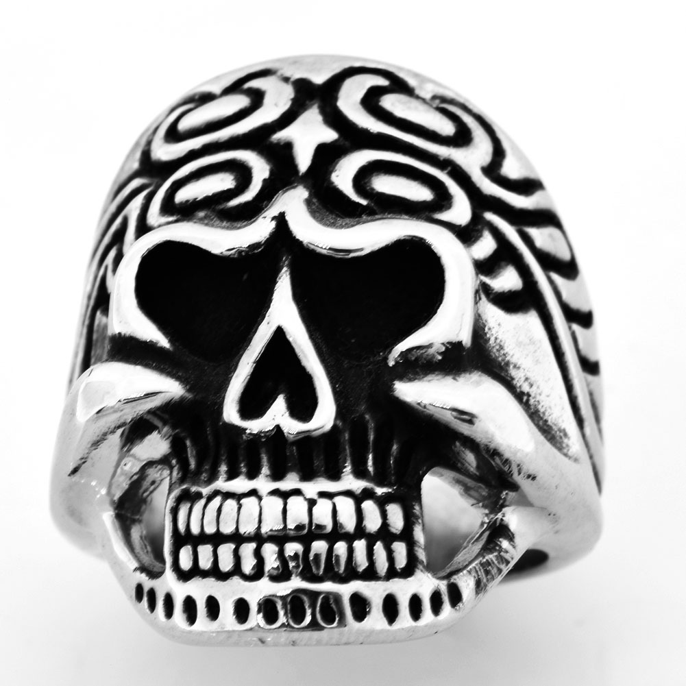 

FANSSTEEL STAINLESS STEEL punk vintage mens or womens JEWELRY GHOST SKULL SIGNET RING MEDALLION RING BIKER RING FSR08W84