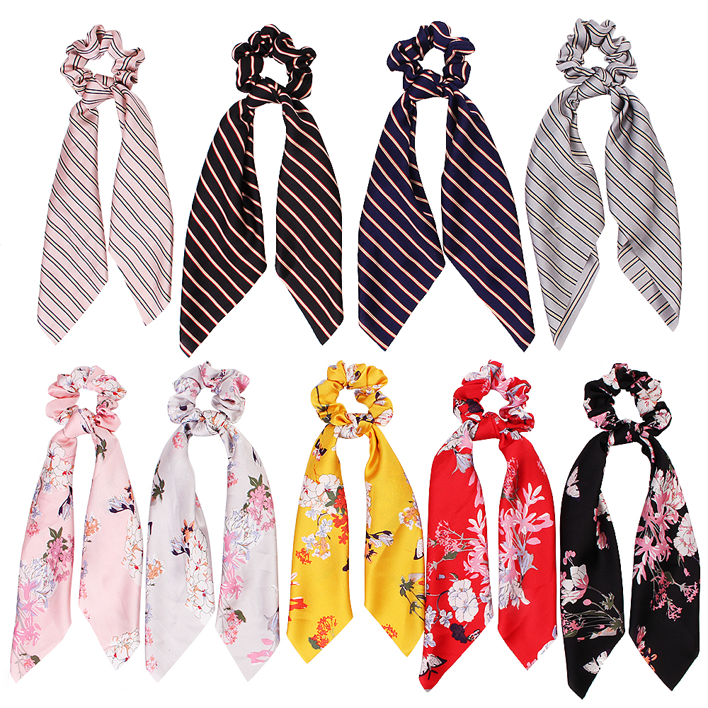 

Hair Scrunchie Streamer Accessories Women Girl Elastic Hairbands Scrunchies Flowers Stripe Ribbon Turban Horsetail Hair Ties 50pcs F416A, Random color