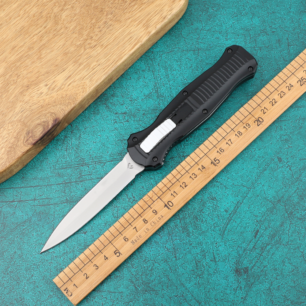

Table Knife Double Action 6061 Aluminum Handle (3.95 Inch Satin Solid Color) BM3300 D2 Steel Spear Tip Solid Color Tactics