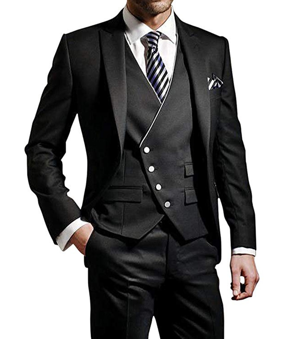

Handsome Groomsmen Peak Lapel Groom Tuxedos Mens Wedding Dress Man Jacket Blazer Prom Dinner 3 Piece Suit(Jacket+Pants+Tie+Vest) 266, Same as image