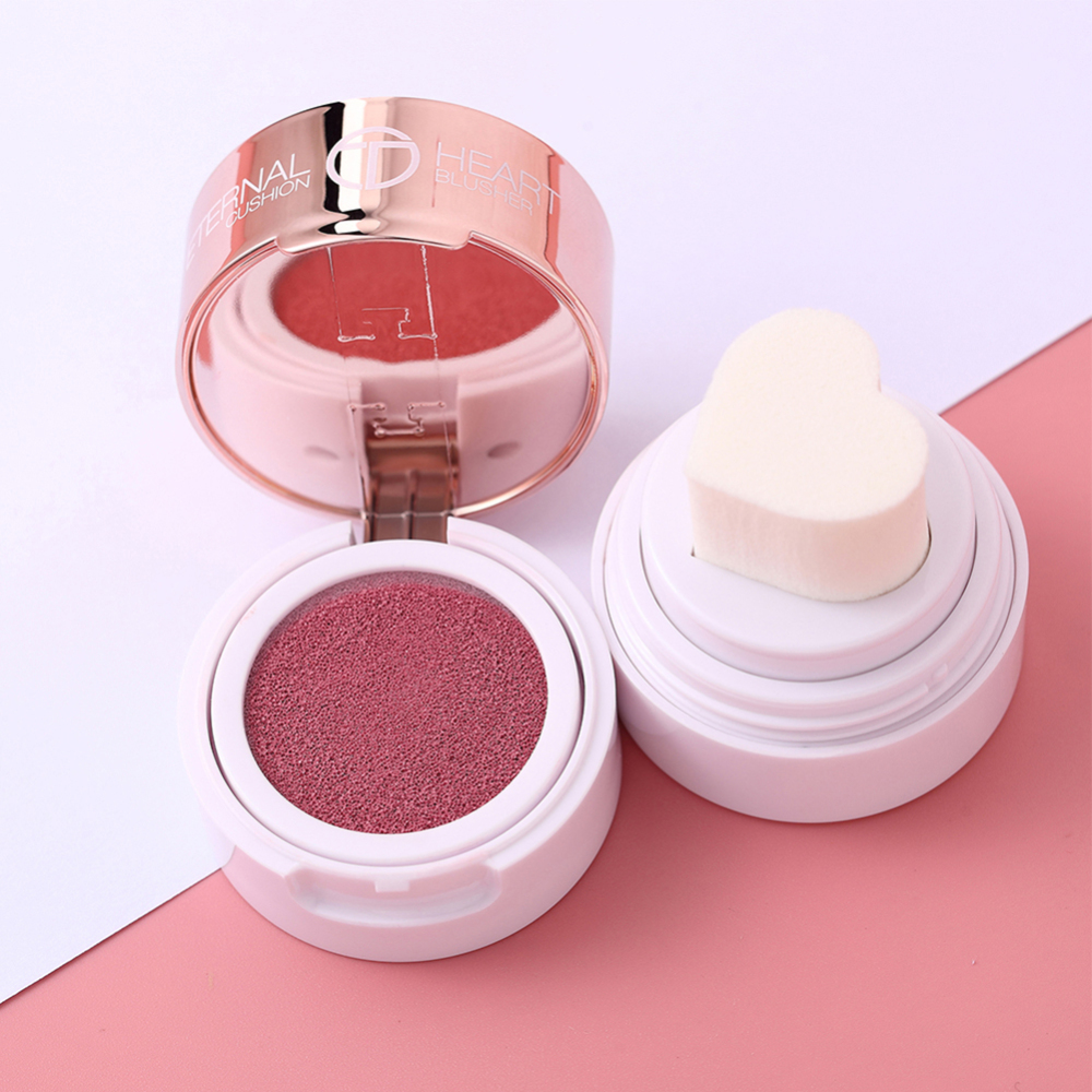 

4color Air Cushion Blusher Folding Heart Shape Shimmer Blush Rouge Waterproof Contour Make Up Liquid cushion blush, White