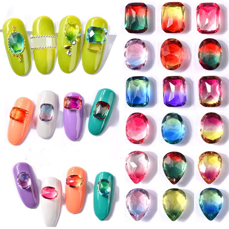 

5 Pcs 18 Style Octagon/Oval/Teardrop 3D Nail Art Rhinestones Nail Accessories DIY Glitter Transparent Gradient Colorful Crystal