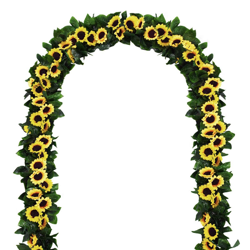 

HOT 2 Pack Artificial Sunflower Garland Silk Sunflower Vine Artificial Flowers With Green Leaves Wedding Table Decor, Yellow