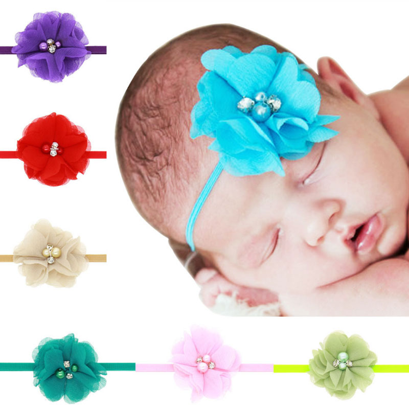 

Hot sale Newborn Baby Girls headbands Hair Accessories Flowers Rhinestone Headbands kids Children Elastic Hair Accessories, Mixed
