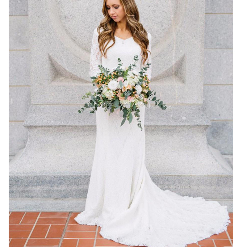 

Vestido De Novia Elegant Lace Mermaid Wedding Dresses Half Sleeve Bridal Party Gown Robes De Mariee Wedding Gown, White