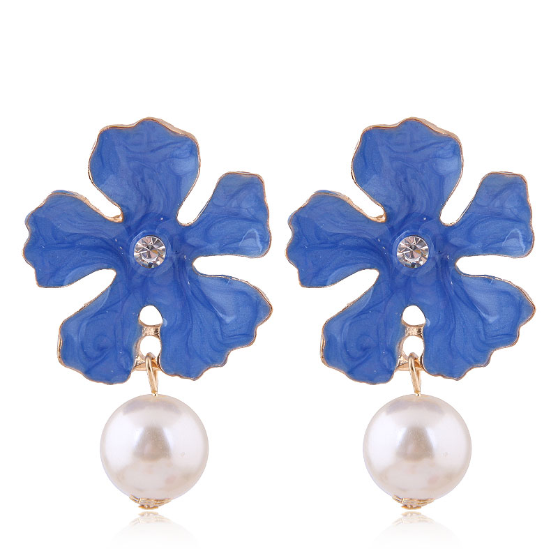 

Brincos Gold Color Earrings For Women Imitation Pearl Jewelry Earrings 2019 Enamel Flower Earings Fashion Jewelry 2019