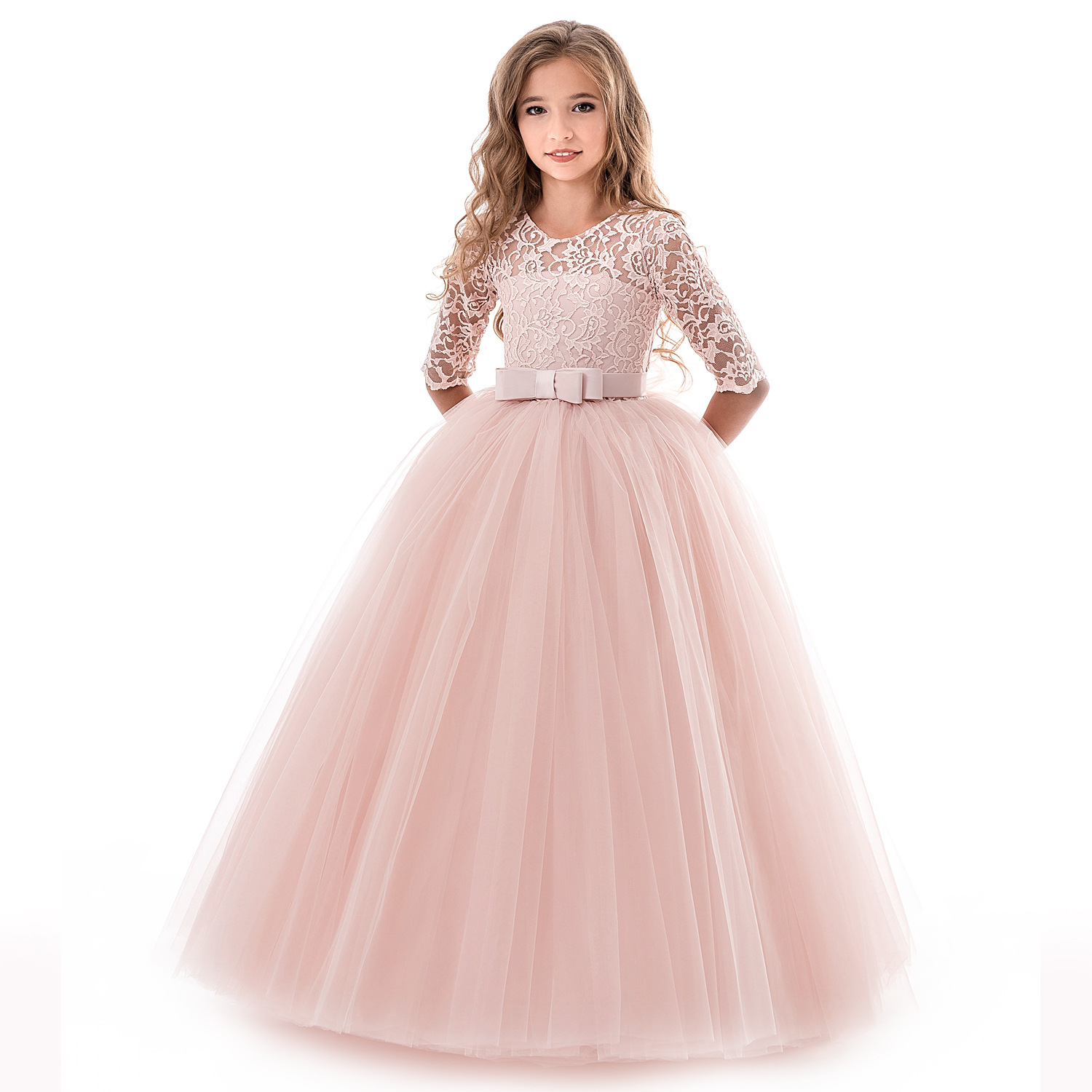 

Cheap Girls Summer Party Floral Fancy Princess Fashion Holiday Play Wedding Long Frocks Dresses Wholesale Half sleeve For Special Occasions