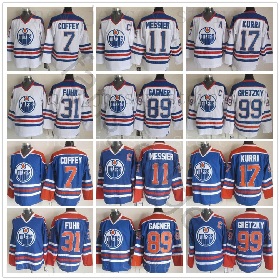 

Vintage CCM Edmonton Oilers 7 Paul Coffey Jersey Hockey 17 Jari Kurri 11 Mark Messier 89 Sam Gagner Grant Fuhr Bill Ranford Jerseys, As the picture