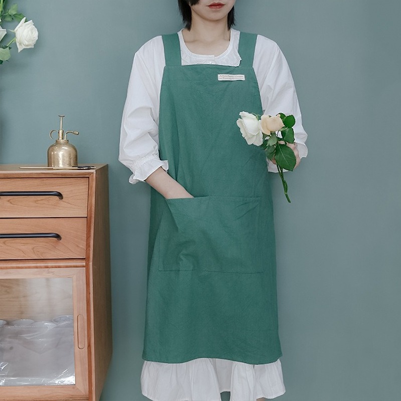 

Apron cotton and linen simple style denim high-grade simple solid color smock kitchen restaurant antifouling sleeveless apron