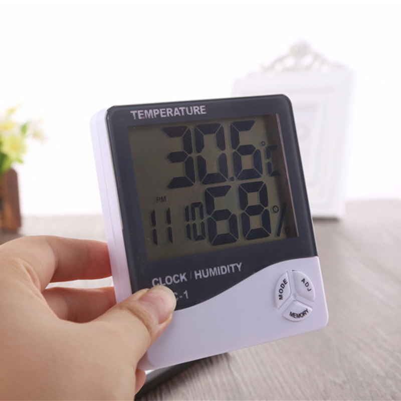 

Digital LCD Temperature Hygrometer Household Precision Clock Humidity Meter Thermometer With Clock Calendar Alarm Battery Powered DBC DH1373