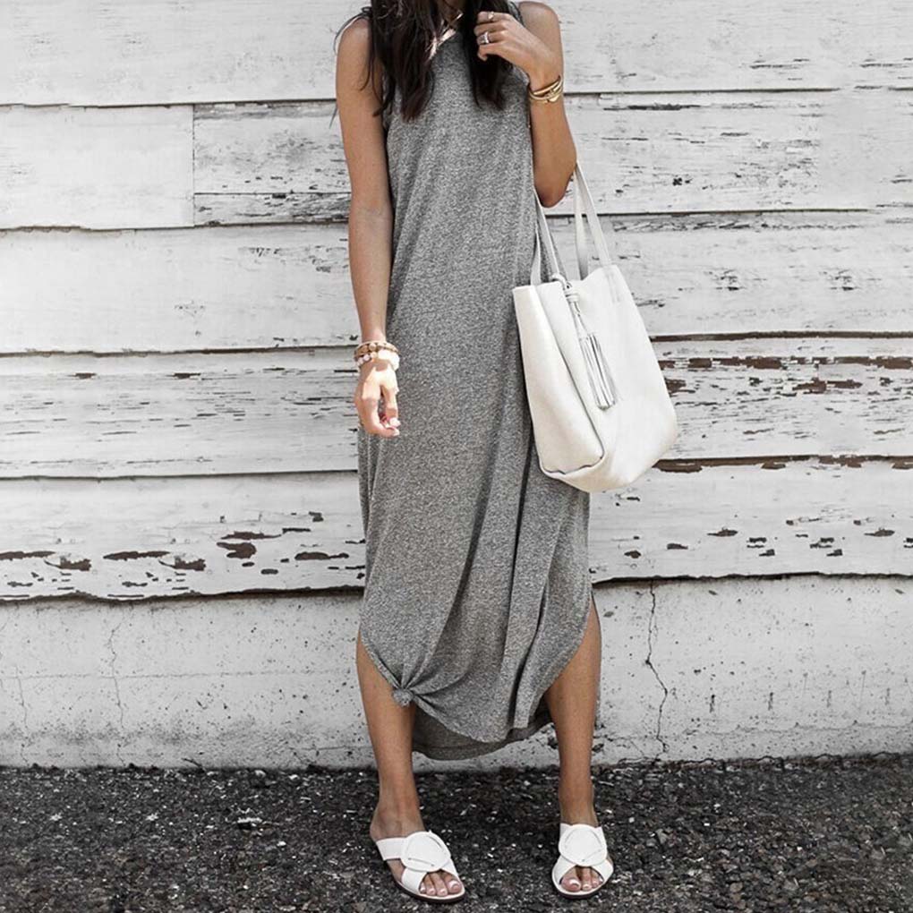 

Womens Designer Spring Summer New Sleeveless Dress Ladys Solid Color Casual Long Skirt Women Plus Size Dresses 2020 New Fashion Skirt, Wine