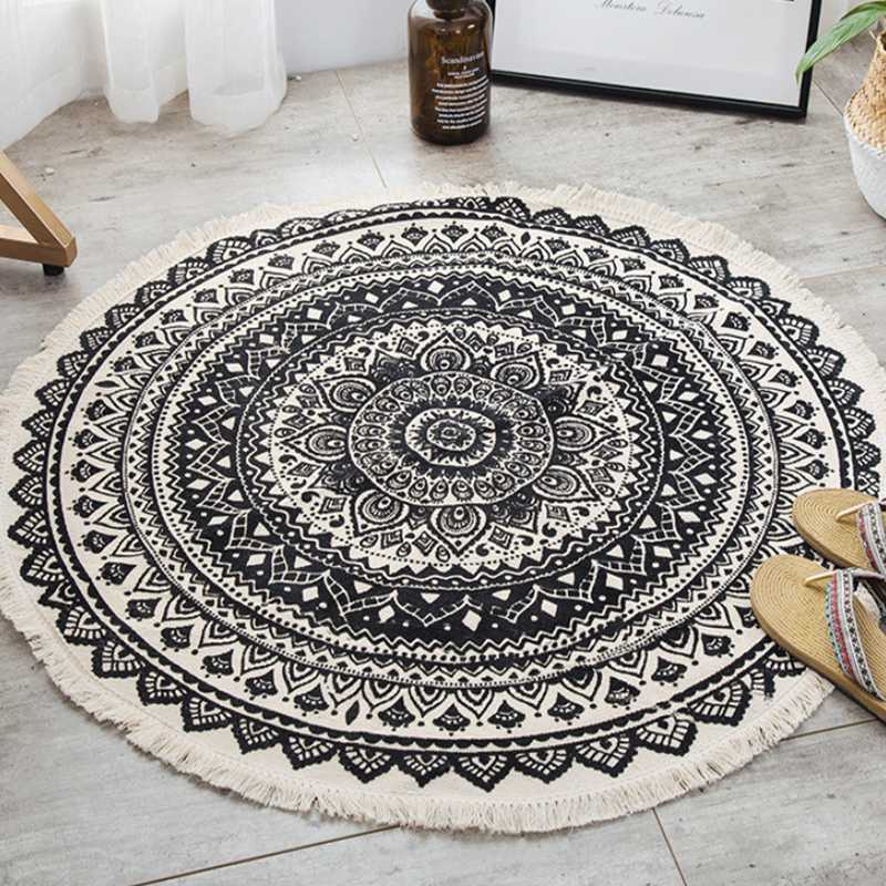 

Nordic Style Round Area Rugs Morocco Geometric Hand Woven Tassels Carpet Living Room Decor Cotton Linen Kids Play Tent Floor Mat, Carpet2