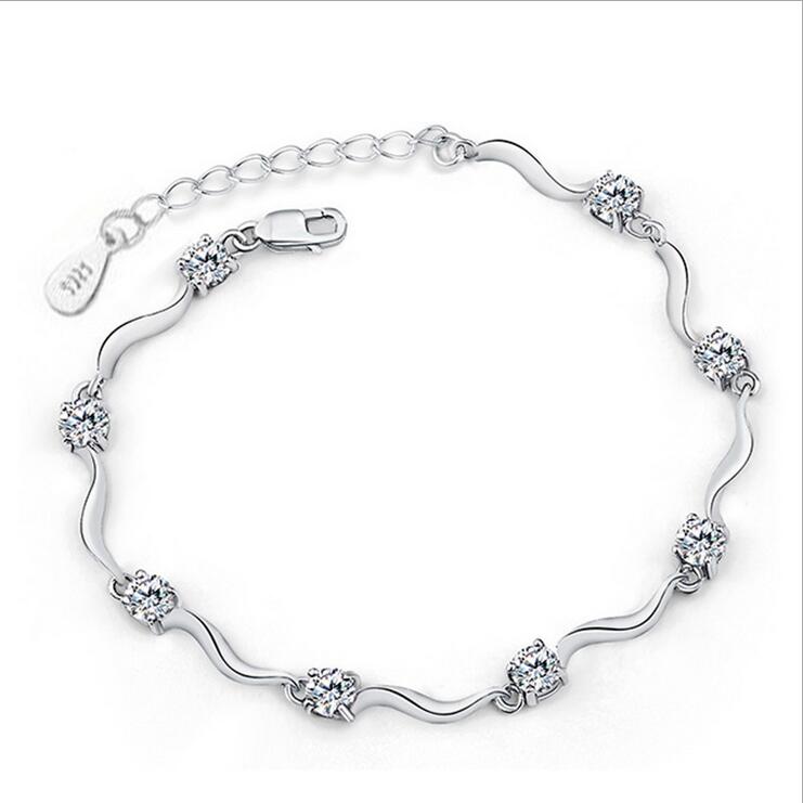 Bracelets Bracelet à maillons en argent, bijoux, chaîne en cristal, cadeau de fête pour filles, bijoux à la mode, vente en gros, livraison gratui