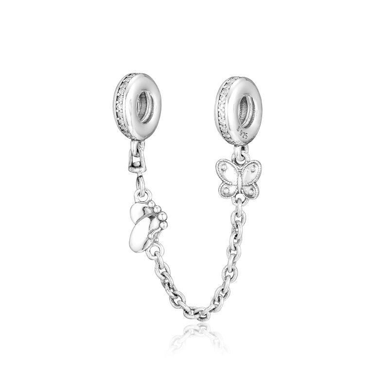 

Authentic 925 Sterling Silver Bead Charms Two Decorative Butterflies Safety Chain Beads Fit Charm Bracelet Bangle Diy Winsome Jewelry, Black